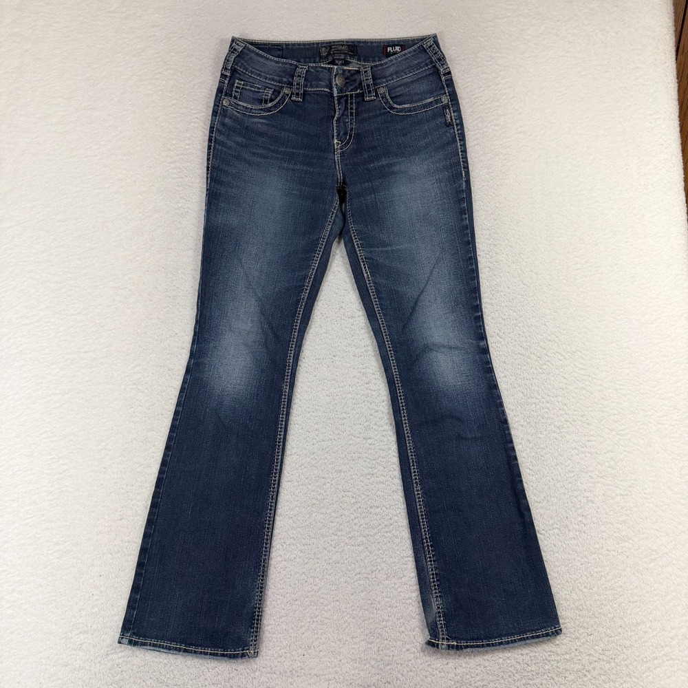 Silver Jeans Women 29 (28x29) Blue SUKI Slim Bootcut Low Rise Fluid Flap Pockets